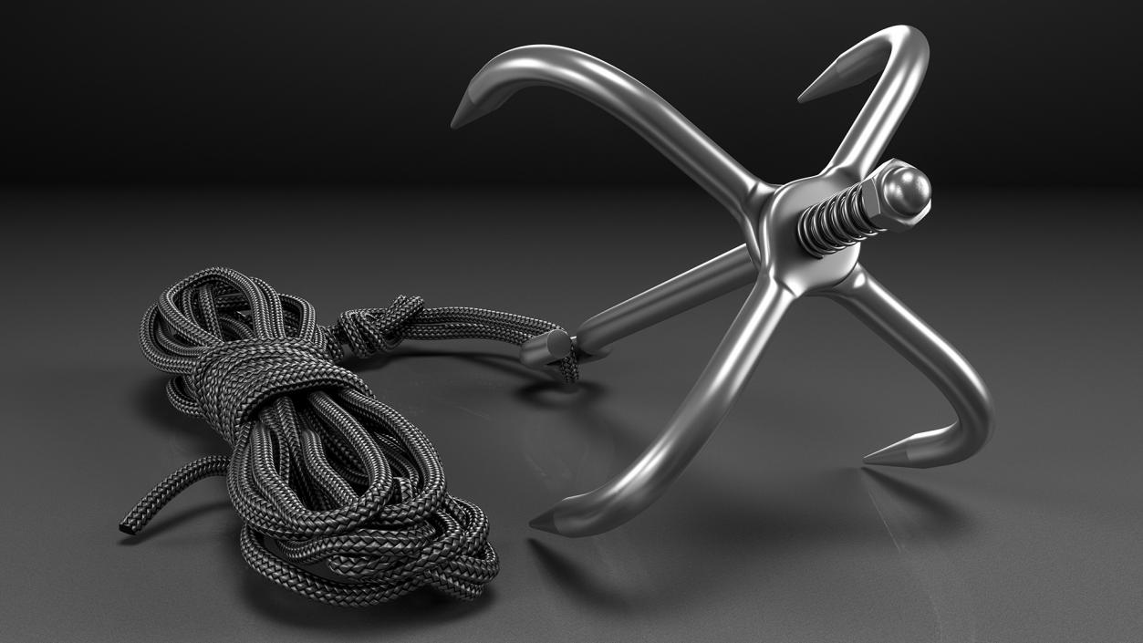 Folding Grappling Hook with Rope 3D