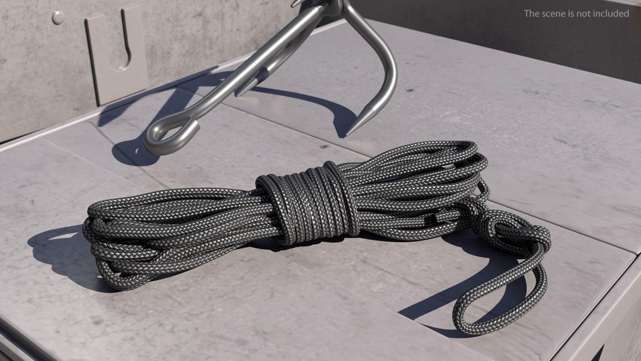 Folding Grappling Hook with Rope 3D