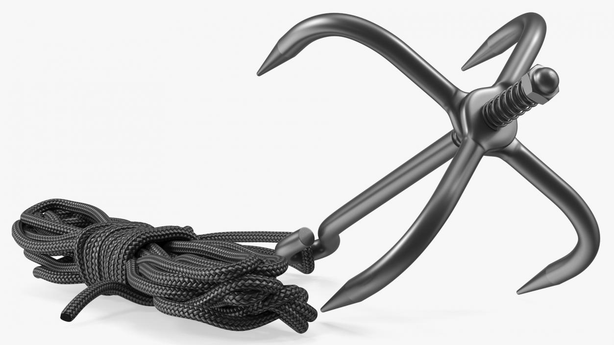 Folding Grappling Hook with Rope 3D