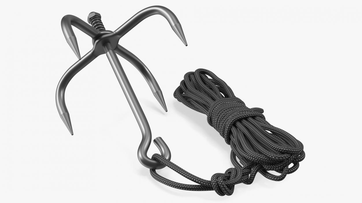 Folding Grappling Hook with Rope 3D