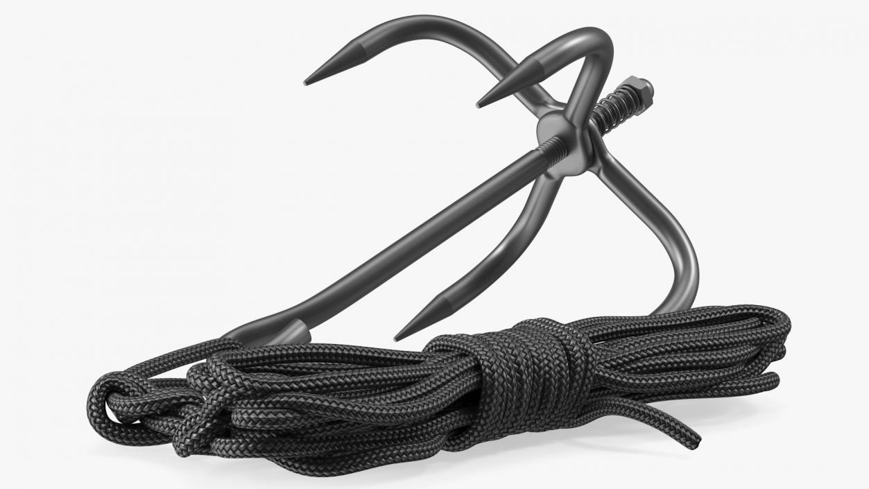 Folding Grappling Hook with Rope 3D