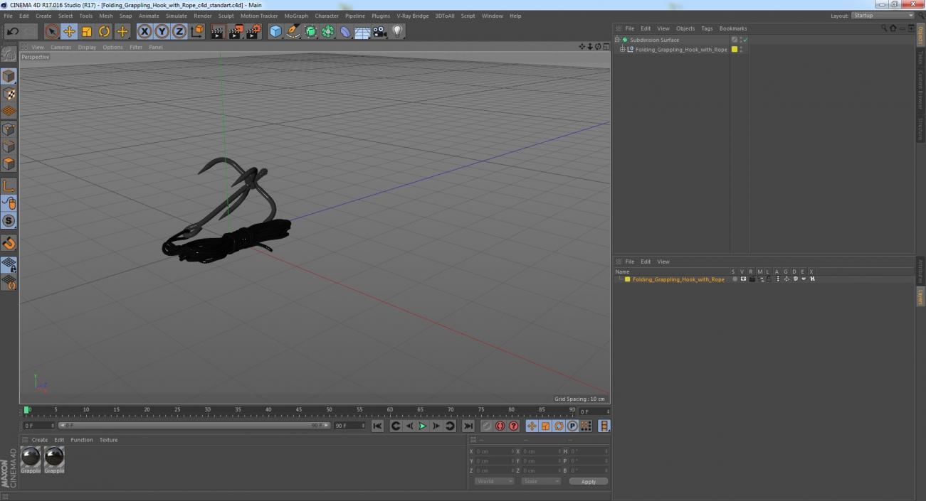 Folding Grappling Hook with Rope 3D