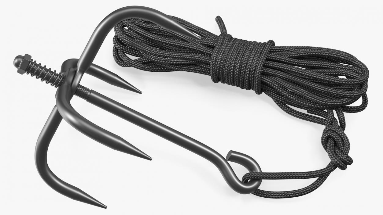 Folding Grappling Hook with Rope 3D