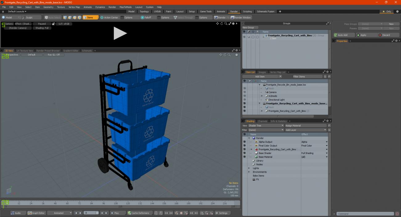 Frontgate Recycling Cart with Bins 3D model