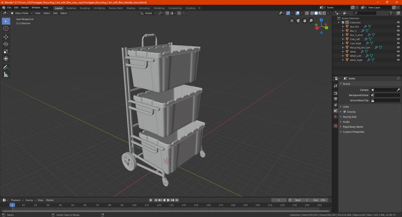 Frontgate Recycling Cart with Bins 3D model