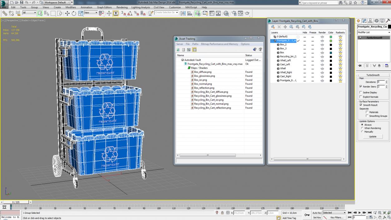 Frontgate Recycling Cart with Bins 3D model