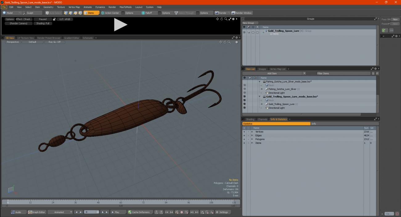 Gold Trolling Spoon Lure 3D model