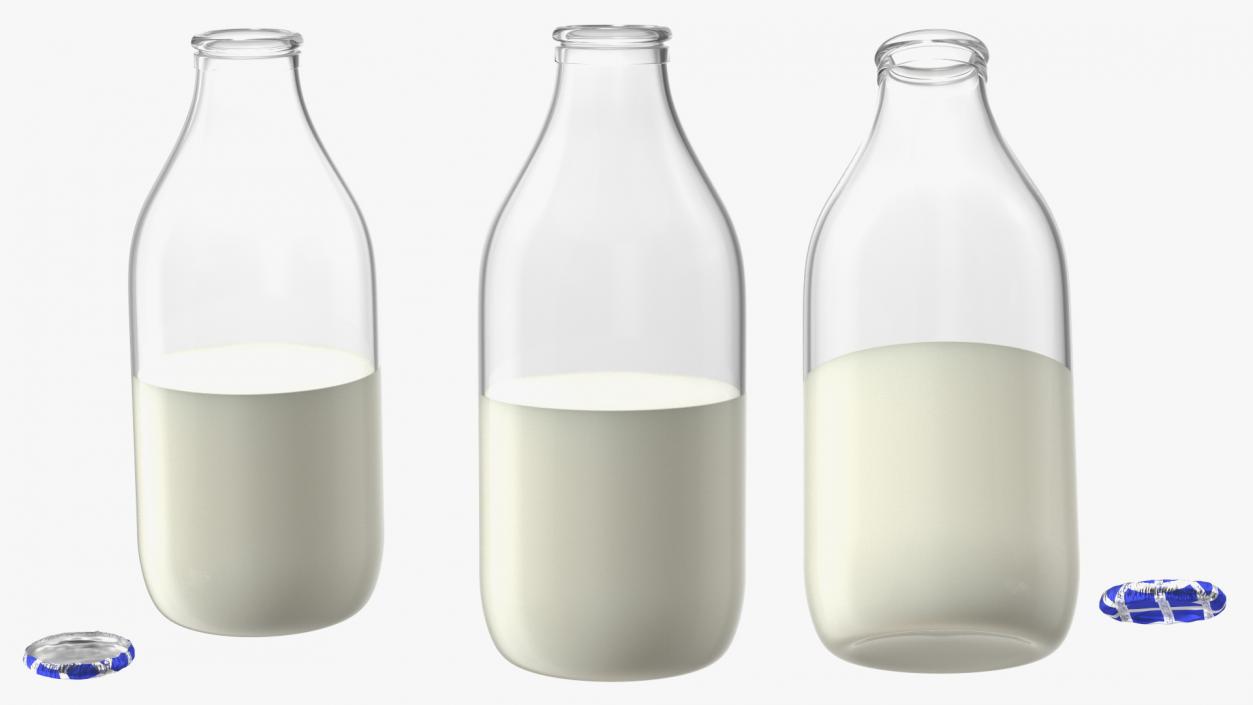 3D Opened Bottle of Skimmed Milk with Foil Cap model