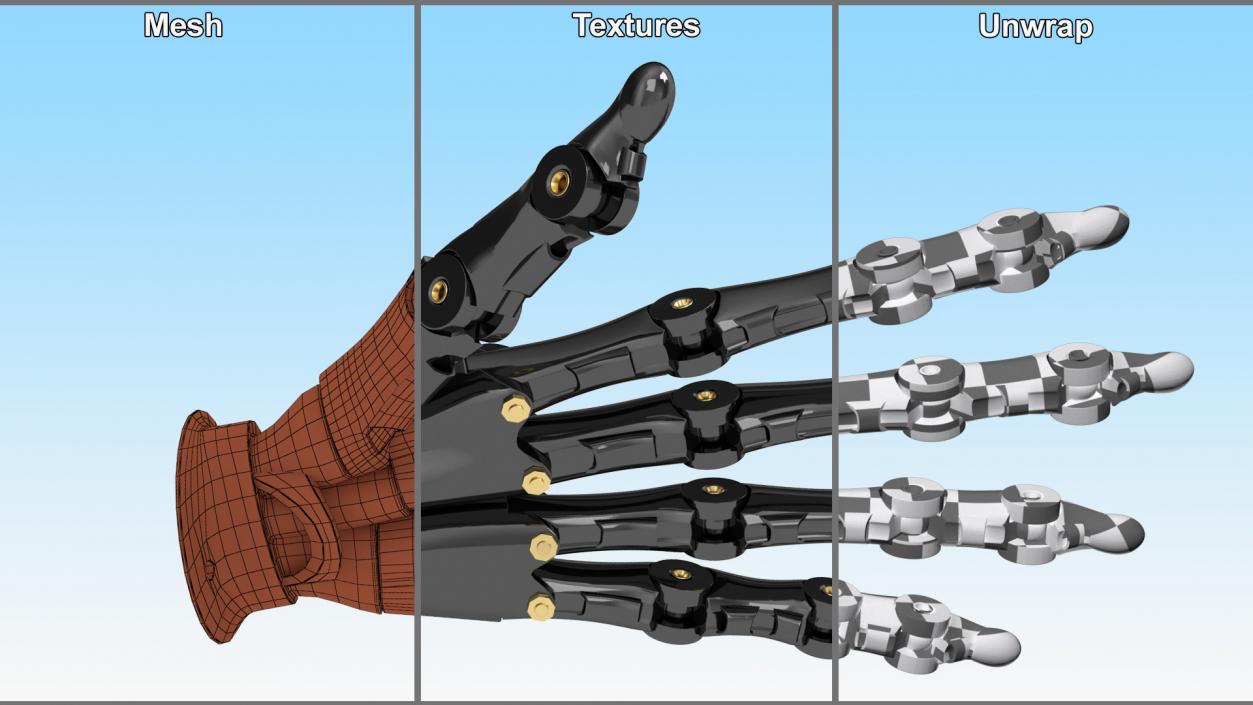 Robotic Hand Black Rigged for Cinema 4D 3D model