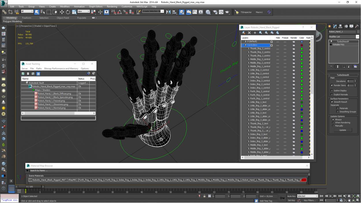 Robotic Hand Black Rigged for Cinema 4D 3D model