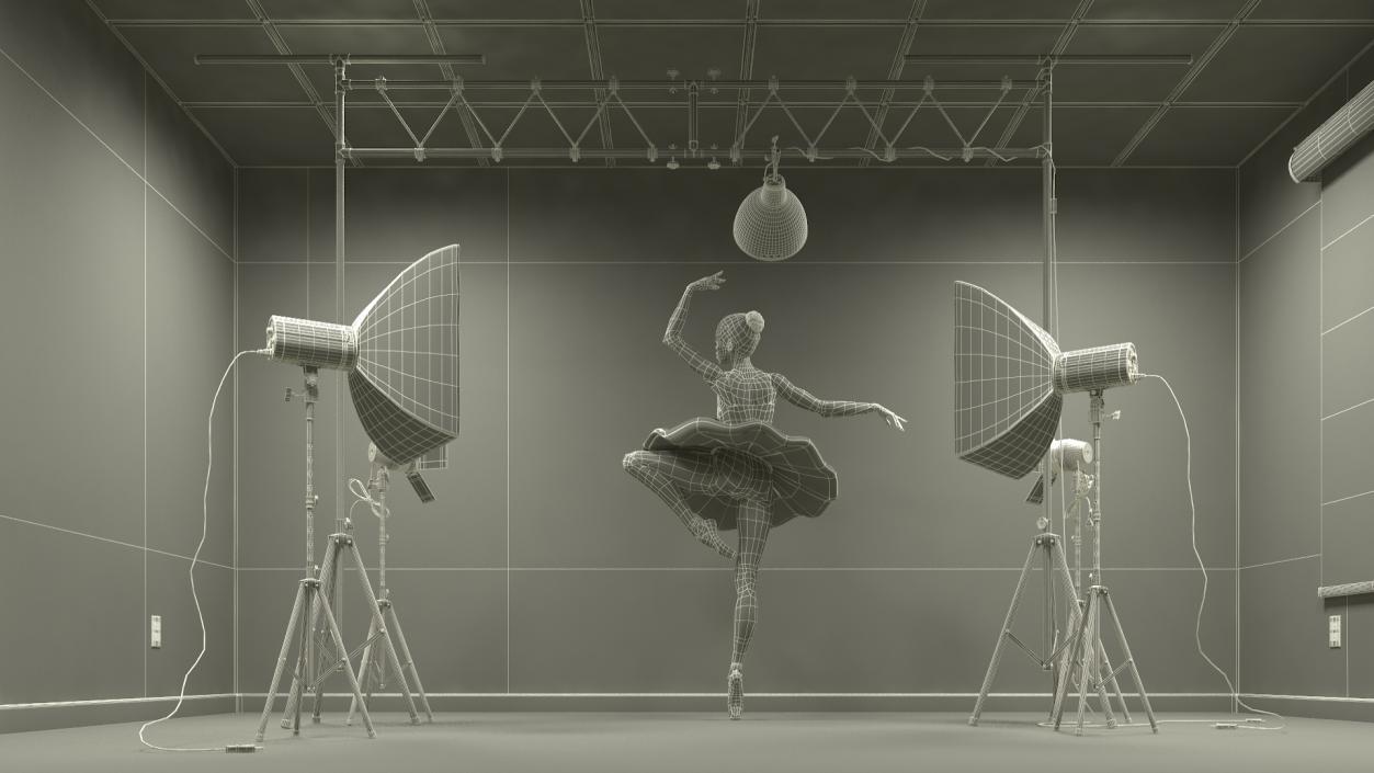 Photo Studio Setup with Female Ballet Dancer 3D model