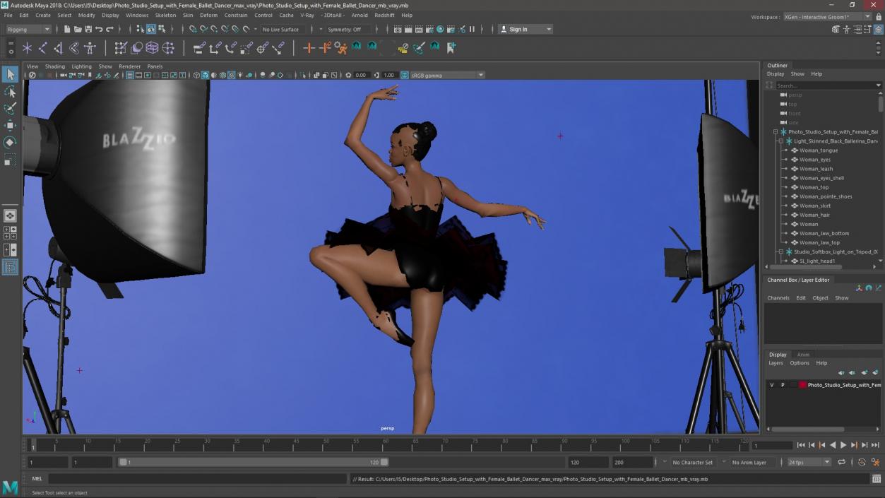 Photo Studio Setup with Female Ballet Dancer 3D model