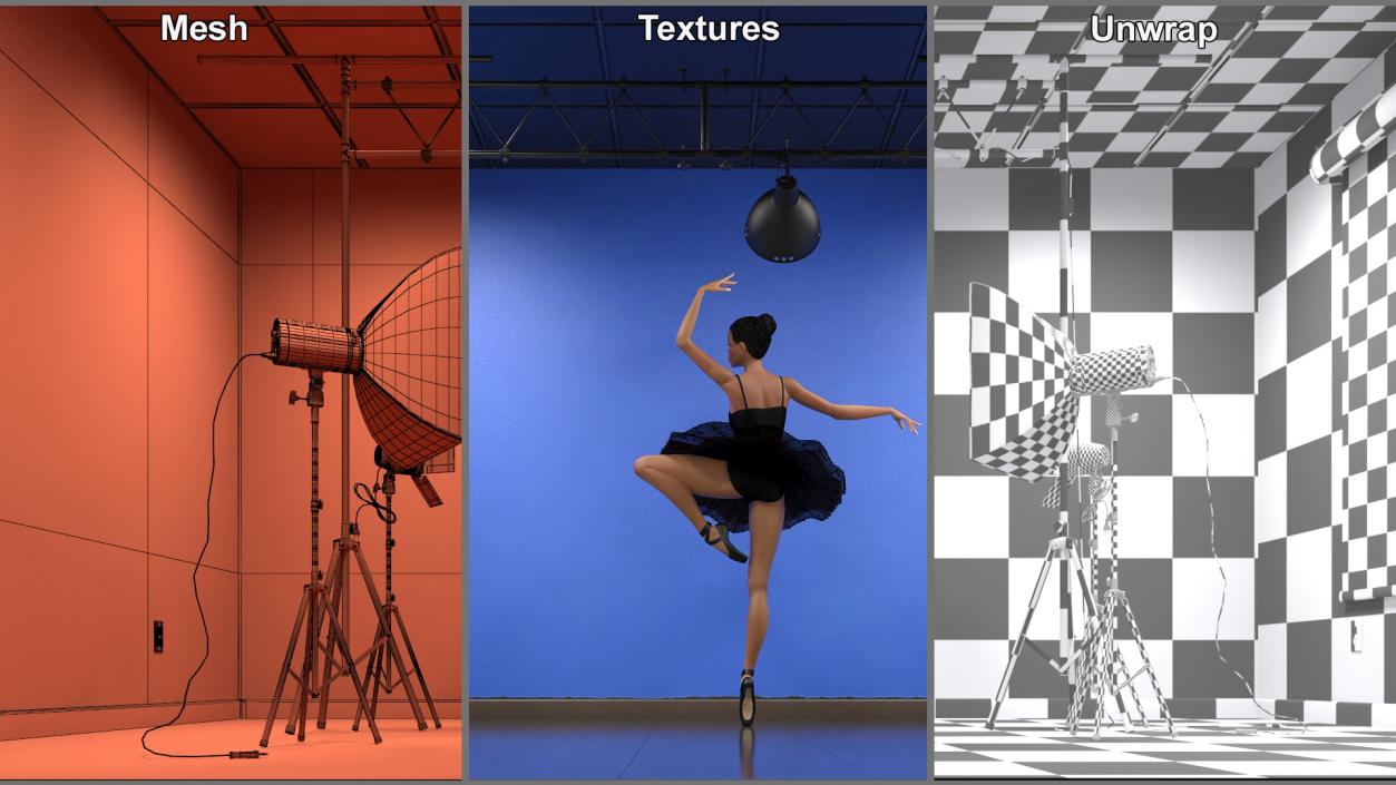 Photo Studio Setup with Female Ballet Dancer 3D model