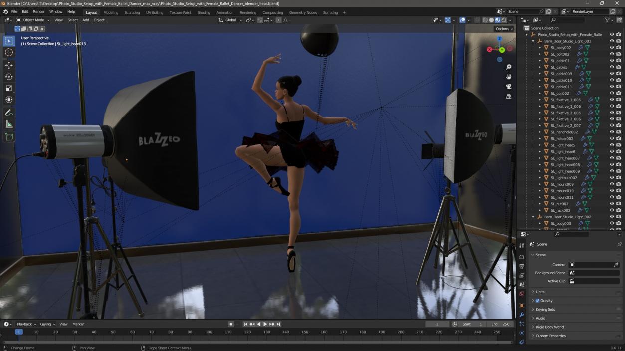 Photo Studio Setup with Female Ballet Dancer 3D model