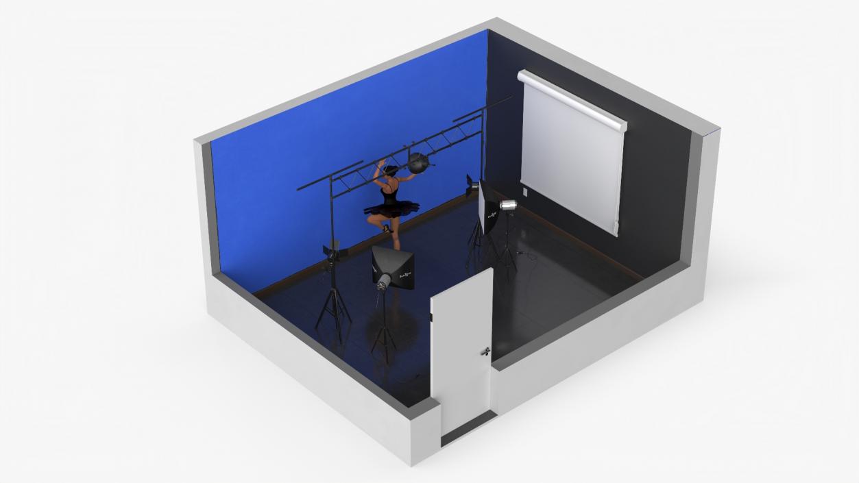 Photo Studio Setup with Female Ballet Dancer 3D model