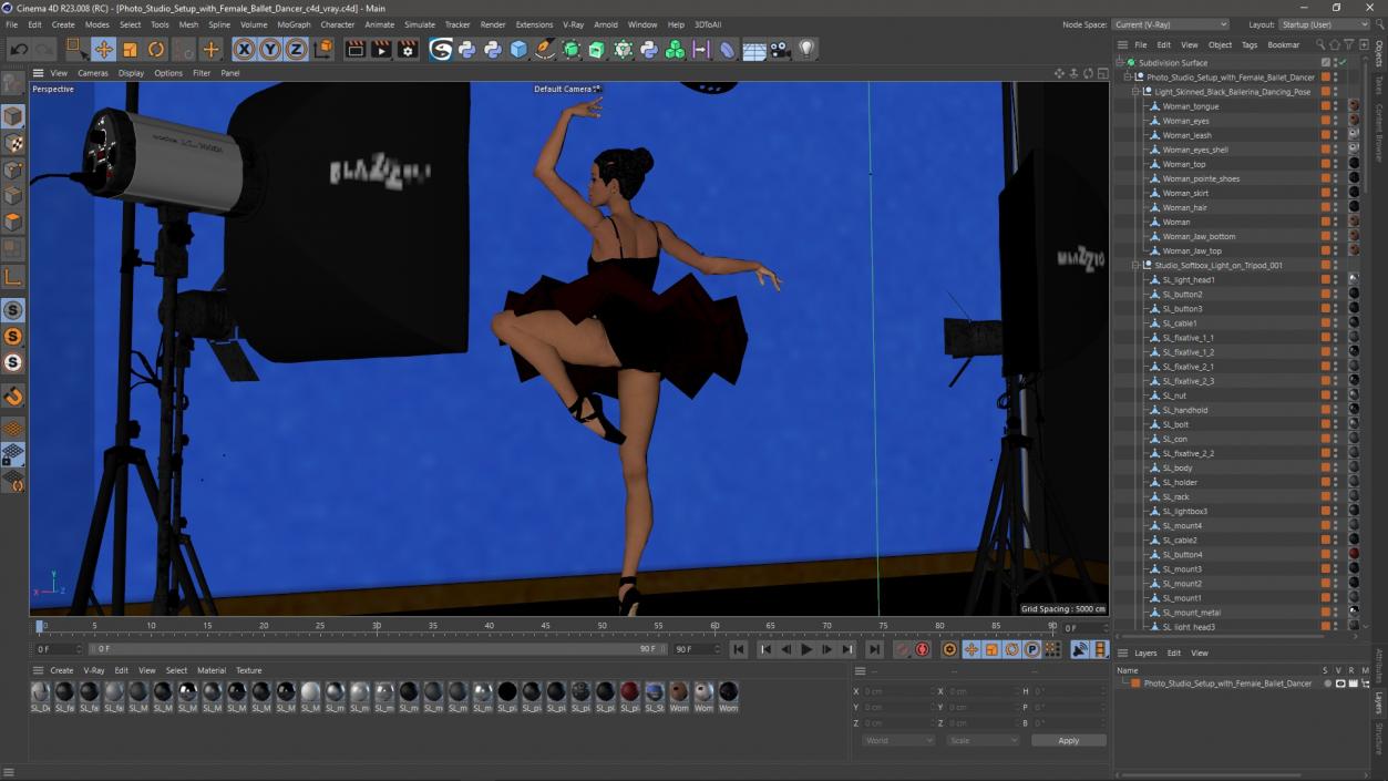 Photo Studio Setup with Female Ballet Dancer 3D model