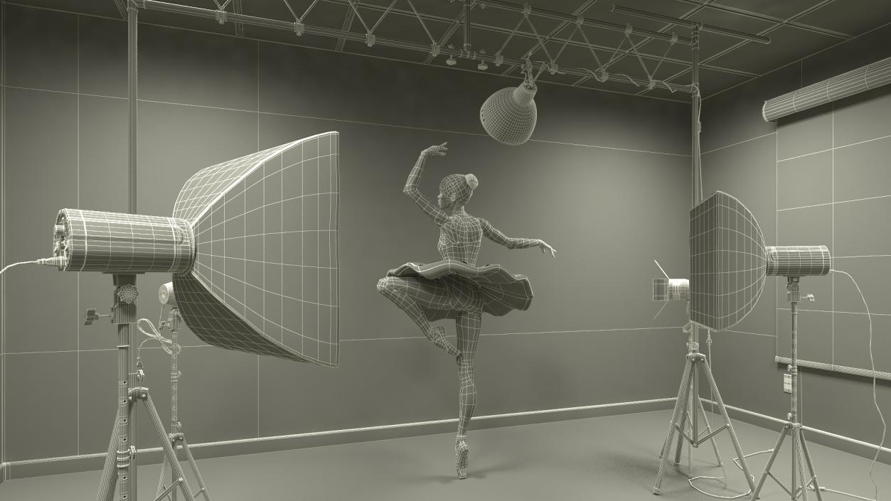 Photo Studio Setup with Female Ballet Dancer 3D model