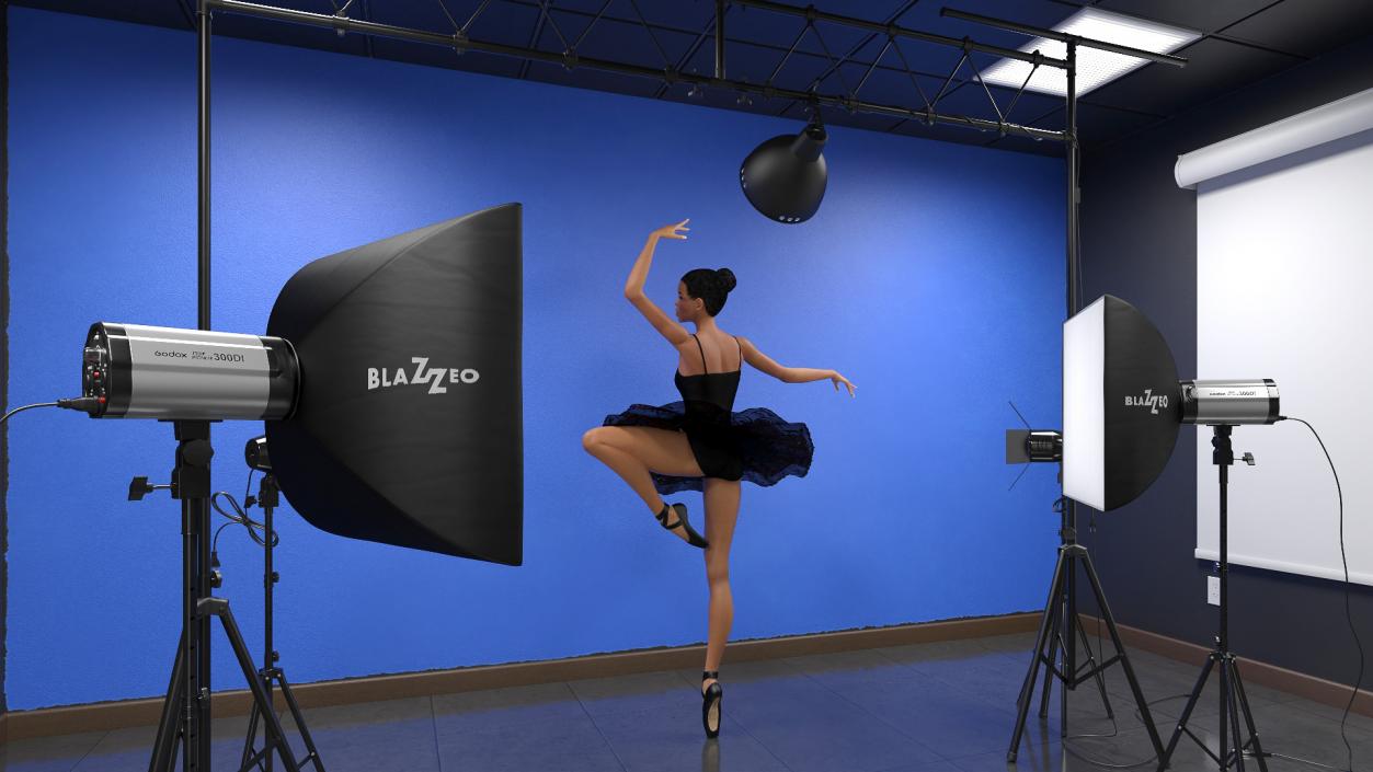 Photo Studio Setup with Female Ballet Dancer 3D model