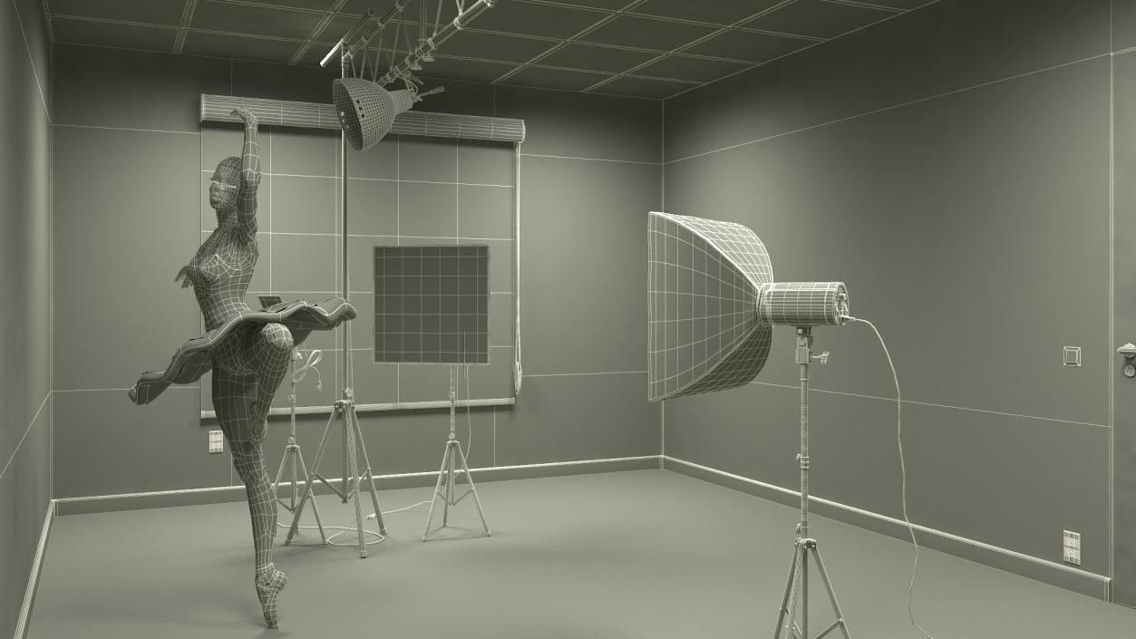 Photo Studio Setup with Female Ballet Dancer 3D model