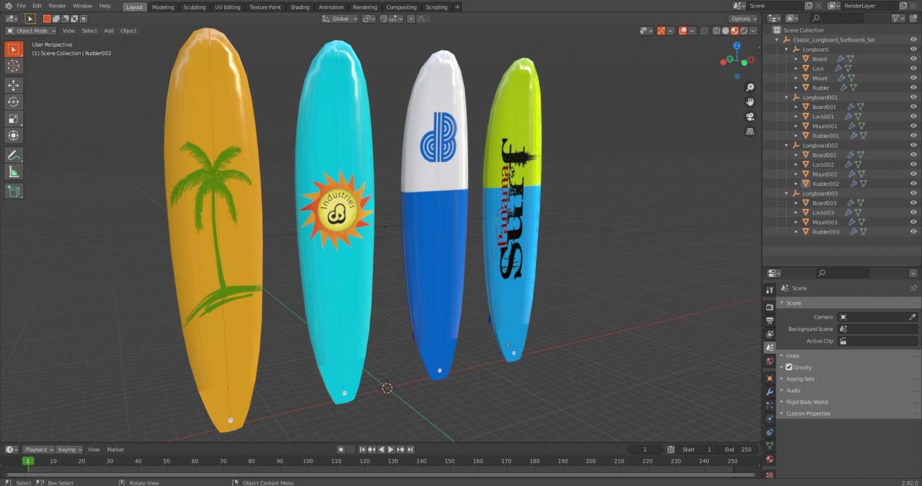 Classic Longboard Surfboards Set 3D