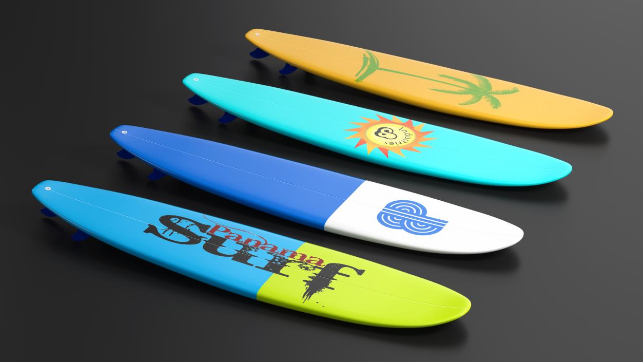 Classic Longboard Surfboards Set 3D