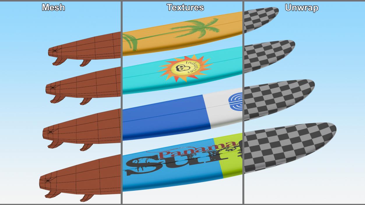 Classic Longboard Surfboards Set 3D