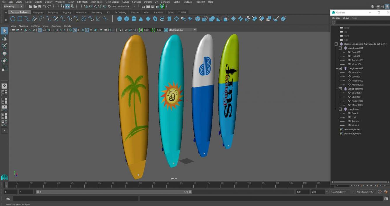 Classic Longboard Surfboards Set 3D