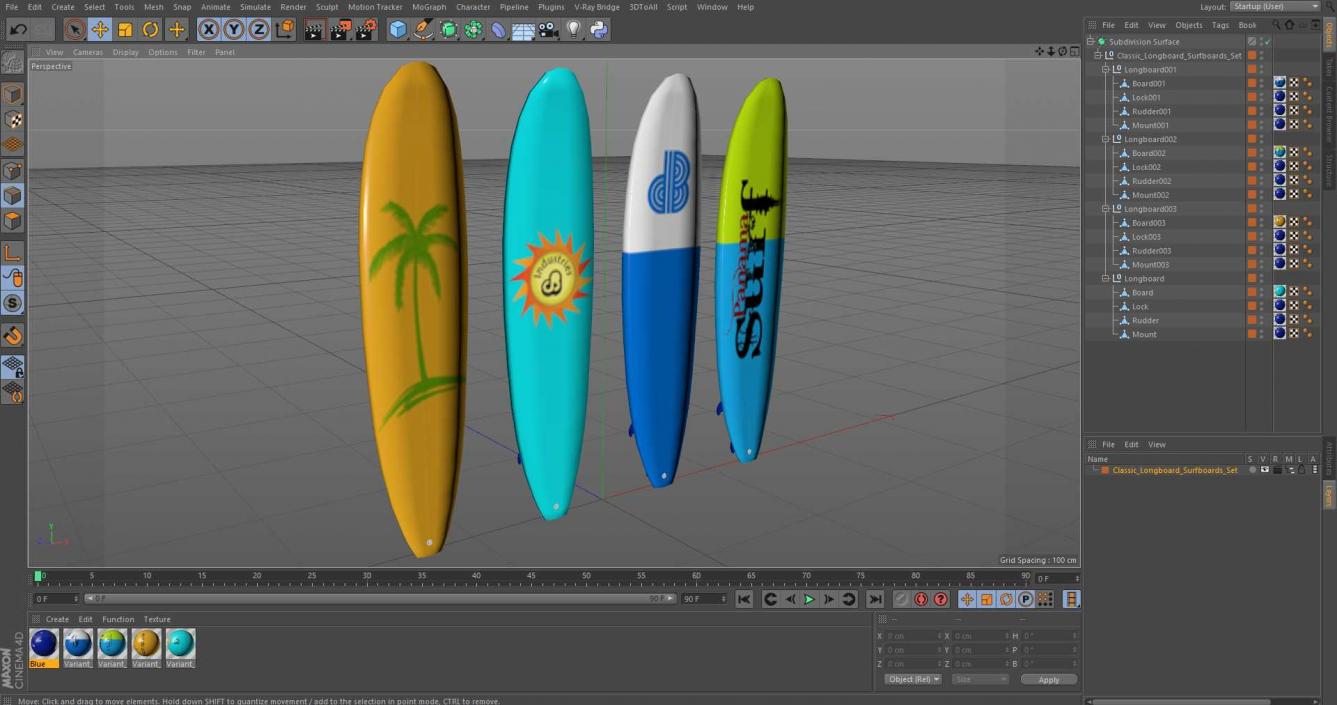 Classic Longboard Surfboards Set 3D