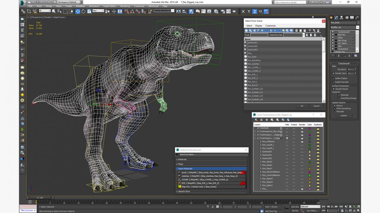 3D T Rex Rigged for Cinema 4D