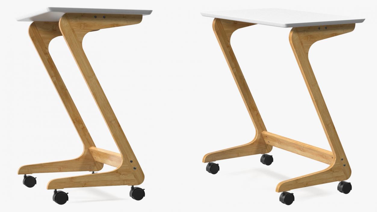 3D White Laptop Table on Wheels model