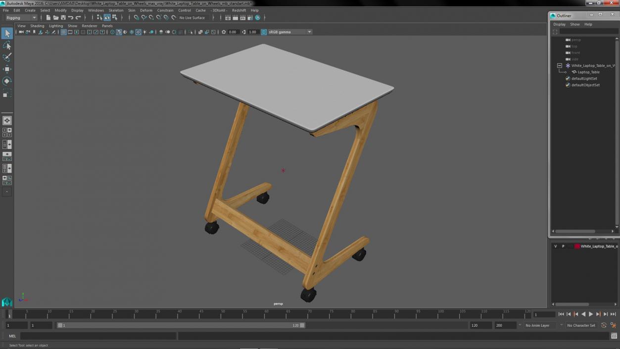 3D White Laptop Table on Wheels model