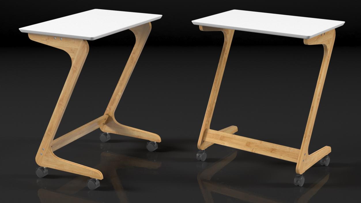 3D White Laptop Table on Wheels model