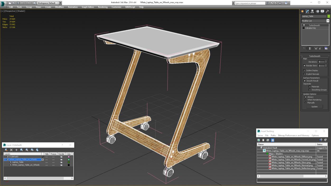 3D White Laptop Table on Wheels model