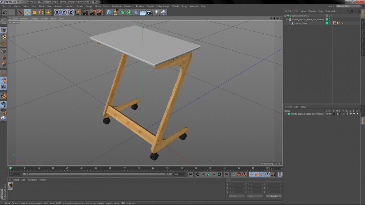 3D White Laptop Table on Wheels model