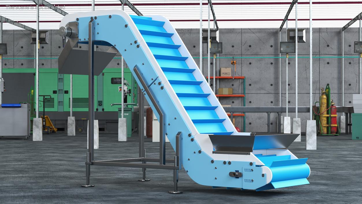 3D model Incline Conveyor With Hopper Rigged