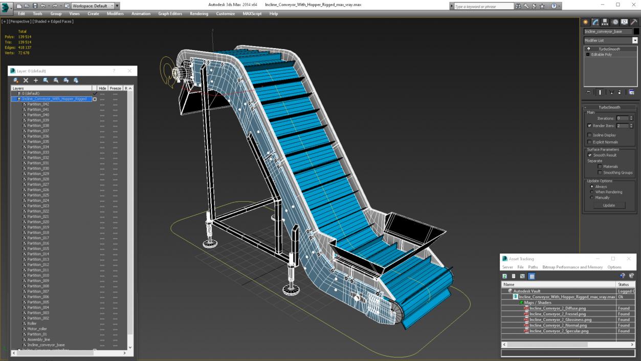 3D model Incline Conveyor With Hopper Rigged