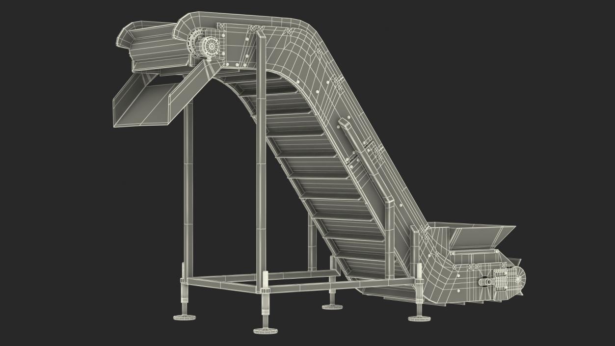 3D model Incline Conveyor With Hopper Rigged