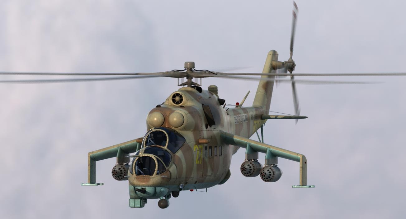 3D Russian Attack Helicopter Mil Mi-24B Hind Rigged model