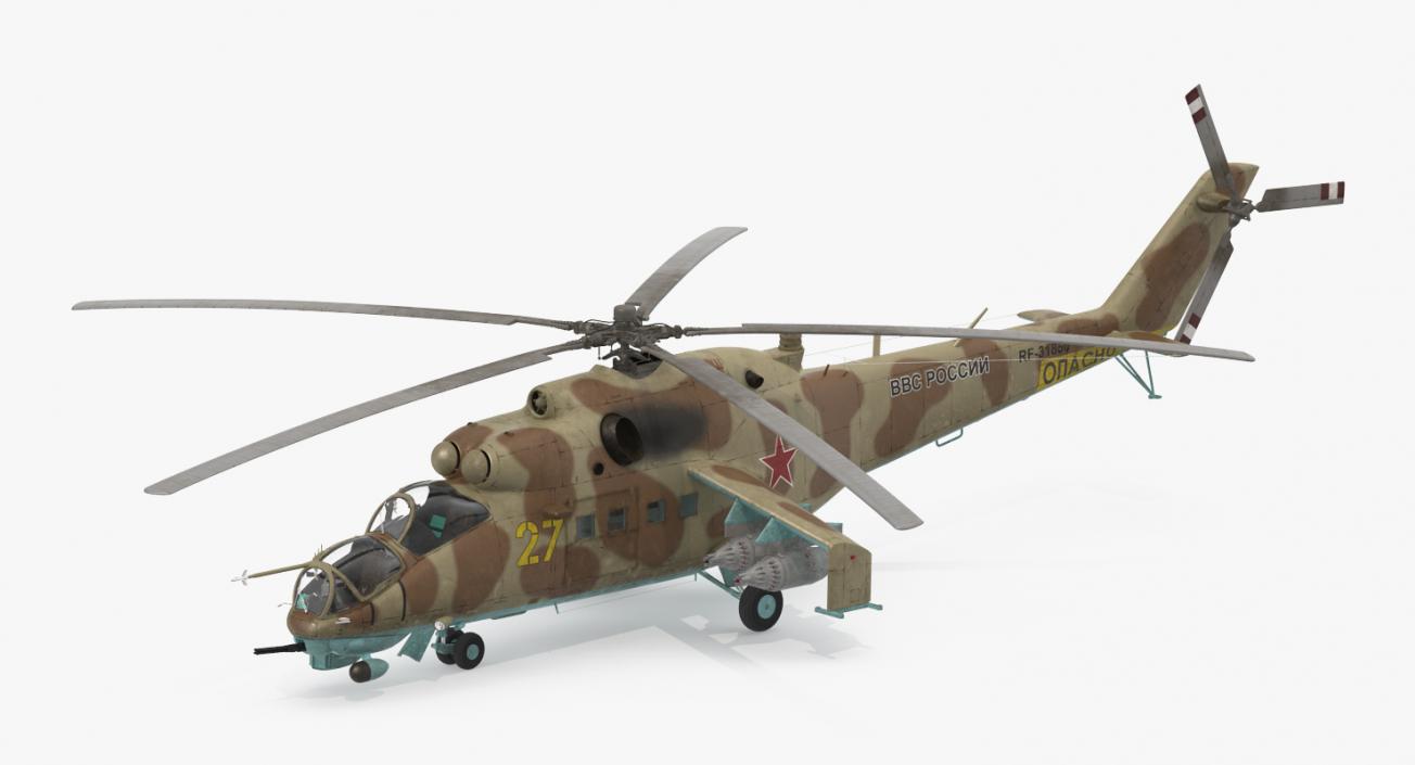 3D Russian Attack Helicopter Mil Mi-24B Hind Rigged model