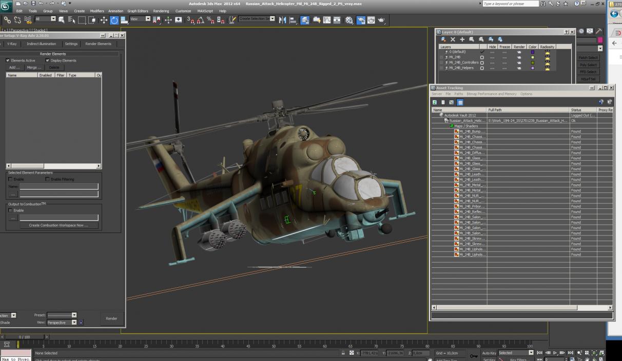 3D Russian Attack Helicopter Mil Mi-24B Hind Rigged model