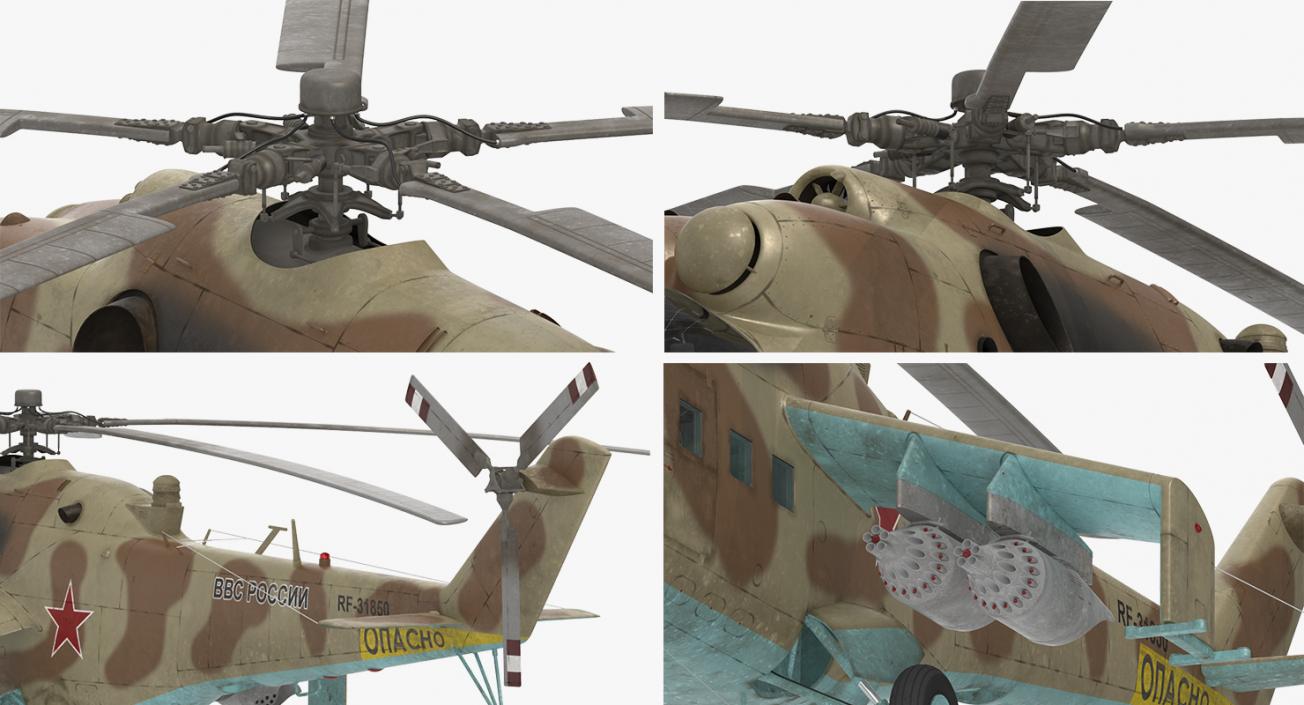 3D Russian Attack Helicopter Mil Mi-24B Hind Rigged model