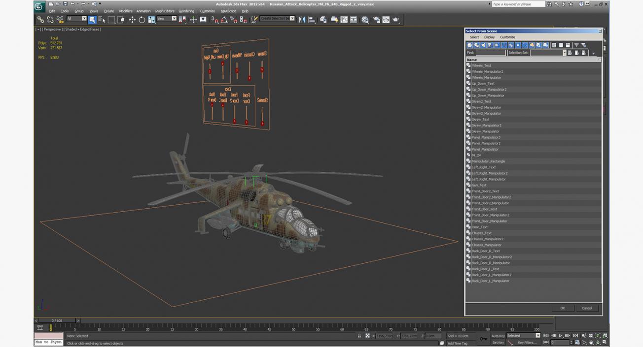 3D Russian Attack Helicopter Mil Mi-24B Hind Rigged model