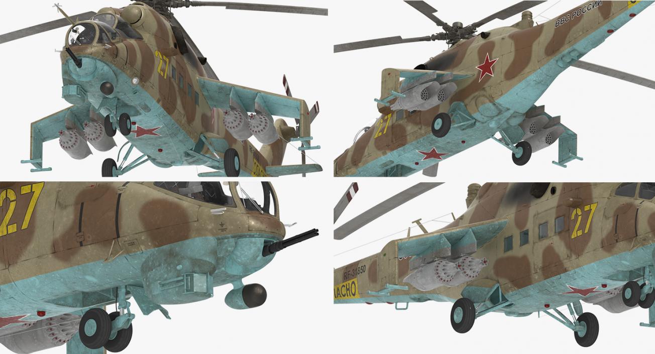 3D Russian Attack Helicopter Mil Mi-24B Hind Rigged model