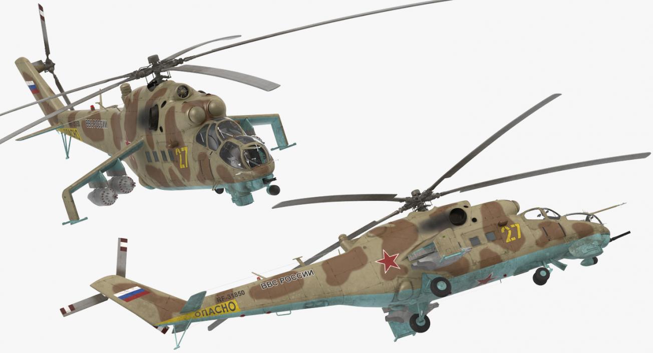 3D Russian Attack Helicopter Mil Mi-24B Hind Rigged model