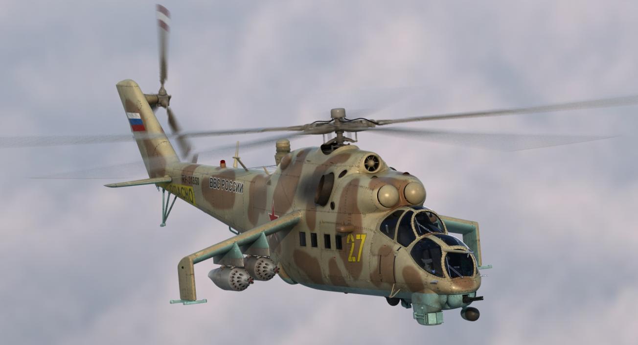 3D Russian Attack Helicopter Mil Mi-24B Hind Rigged model