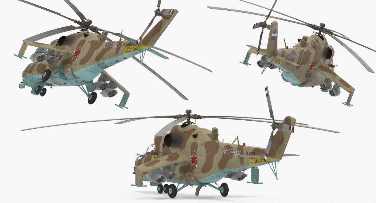 3D Russian Attack Helicopter Mil Mi-24B Hind Rigged model