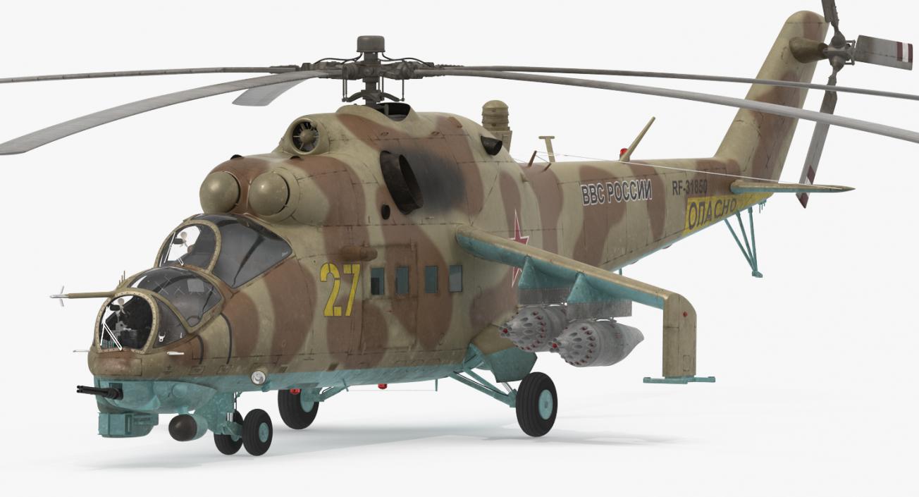 3D Russian Attack Helicopter Mil Mi-24B Hind Rigged model