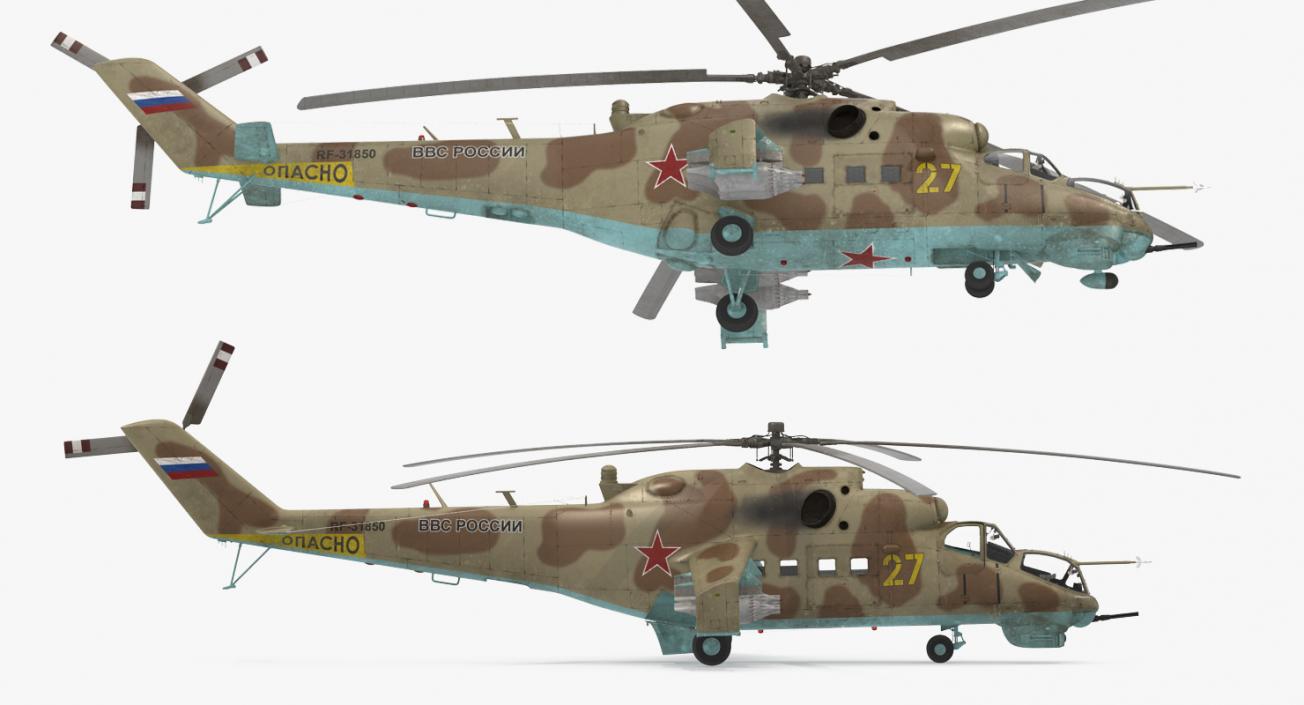 3D Russian Attack Helicopter Mil Mi-24B Hind Rigged model