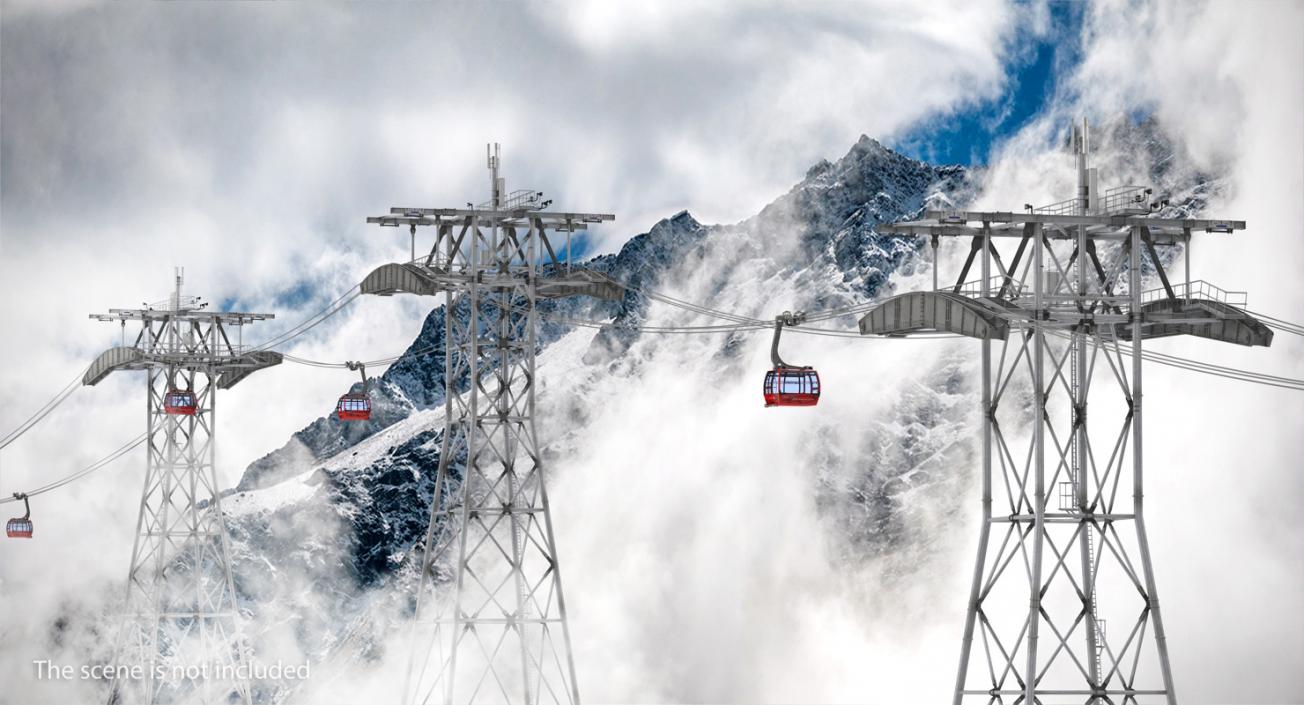 3D Gondola Lift Towers with Cables