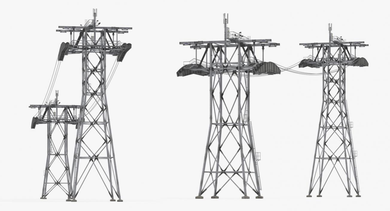 3D Gondola Lift Towers with Cables